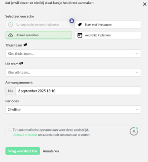 Wedstrijd aanmaken